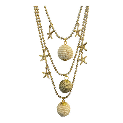 Handmade Sachi Beaded Raffai and Wood Three Piece Necklace
