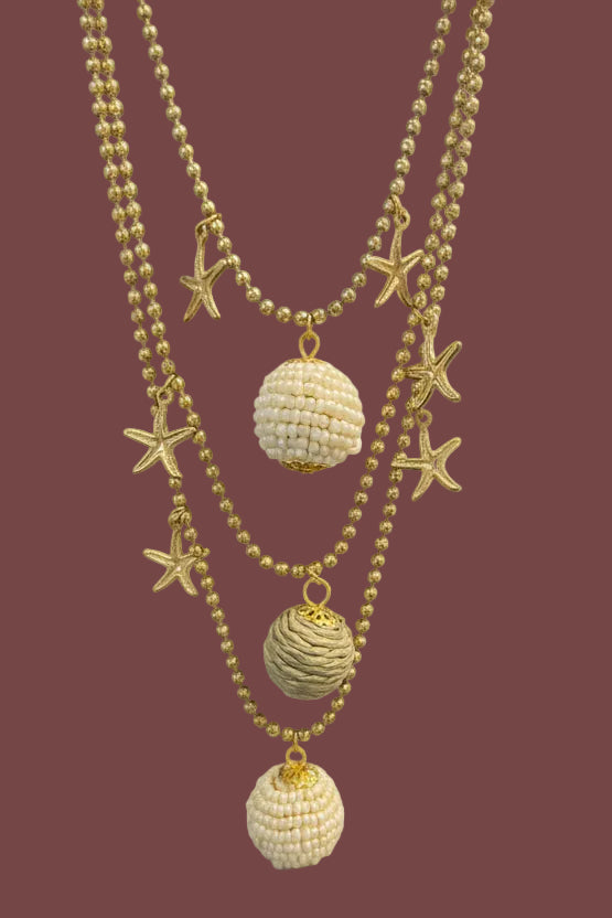 Handmade Sachi Beaded Raffai and Wood Three Piece Necklace