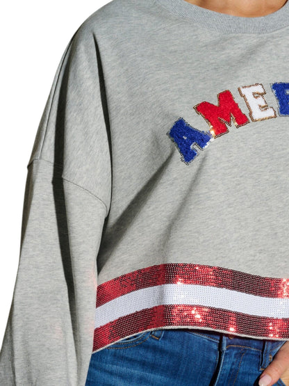 LONG SLEEVE SEQUINS AMERICA PATRIOTIC TOP