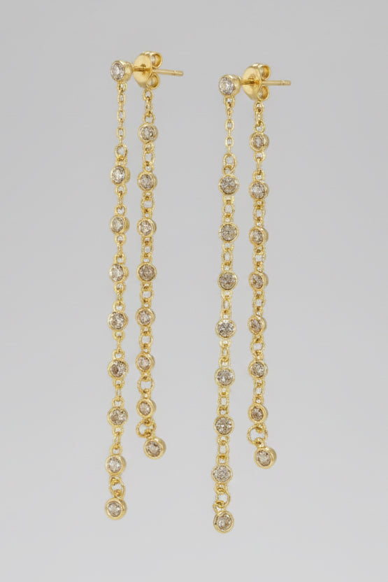 Gold Dipped Cz Chain Dangle Earrings