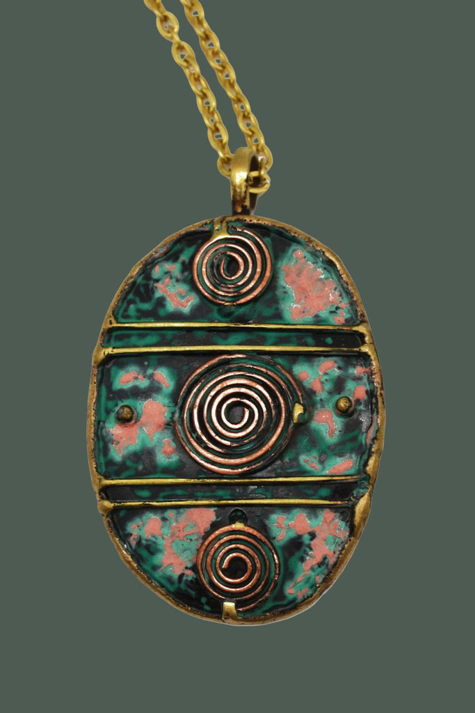 Oval circle spiral patina necklace styled