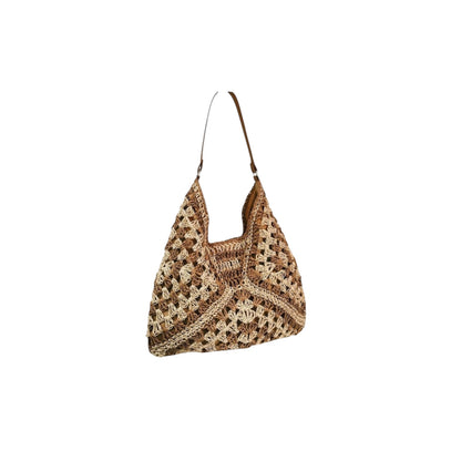 Brown & Cream Raffia Knit Shoulder Bag