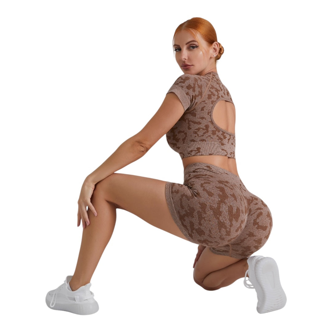 2PC Crop Top High Waisted Short Activewear Se