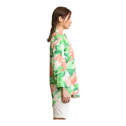 Dolman Sleeves Floral Print Button Down Shirt