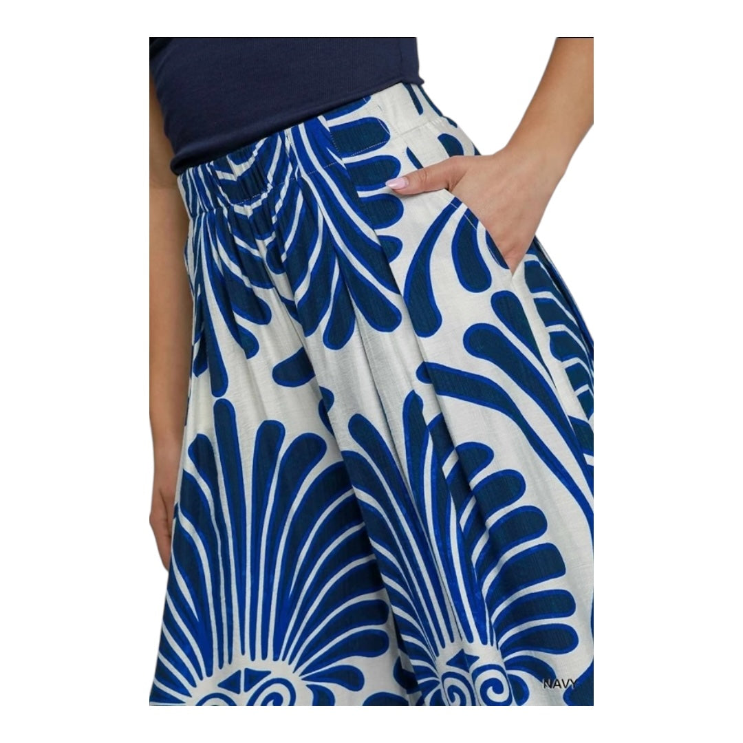 Wide Leg Printed Skirt Pants