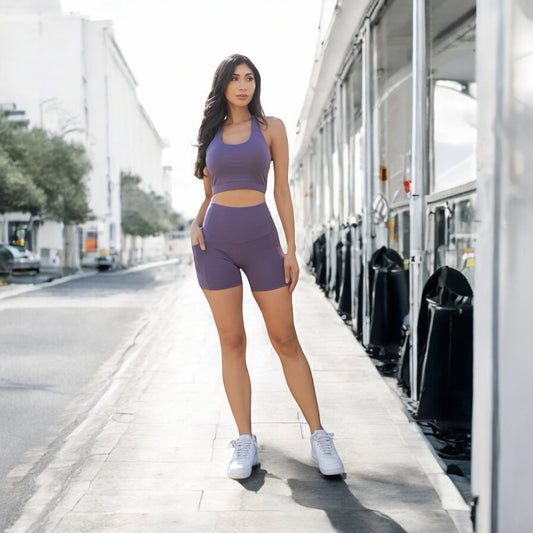 SPORTS BRA CROP TOP &  BIKER SHORT SET