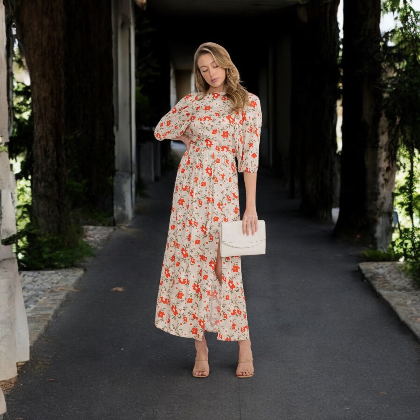 OPEN BACK FLORAL MAXI DRESS