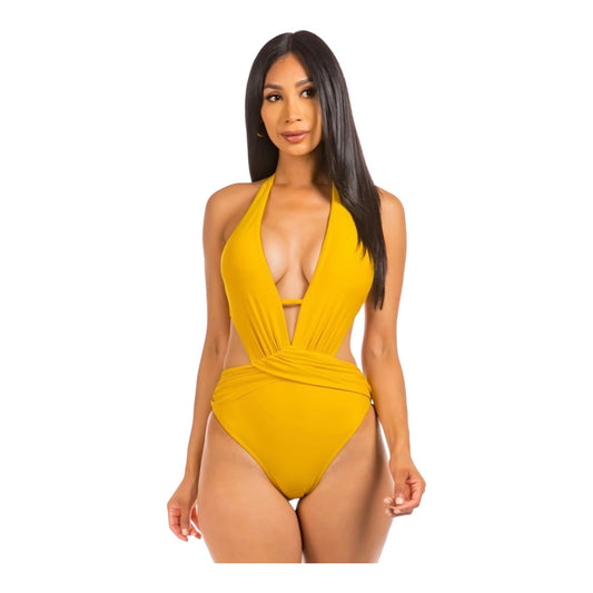 Solid Mustard Color One piece Swimwear