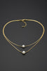 Mixed dainty gold chains pearl necklace side view