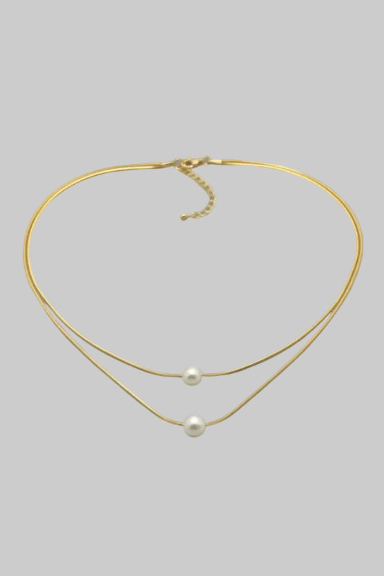 Layered Mixed Dainty Gold Chains Pearl Charm Necklace