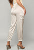 Satin high-waist jogger pants with pockets