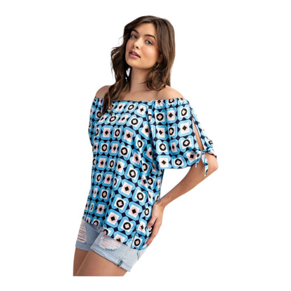 Geometric Print Off The Shoulder Top