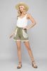 Sage mixed print cotton shorts, casual summer styling