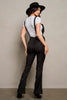 Blacklist beauty satin overall with slit leg, styled on model