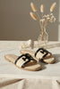 Raffia slip-on sandals with black leather line