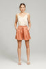 Elastic waist pleated satin shorts