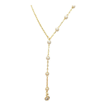 Dainty Chain Pearl Bead Lariat Necklace