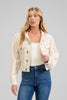 Soft denim crop hoodie jacket in oatmeal color