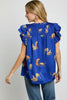 Animal print boxy split-neck top