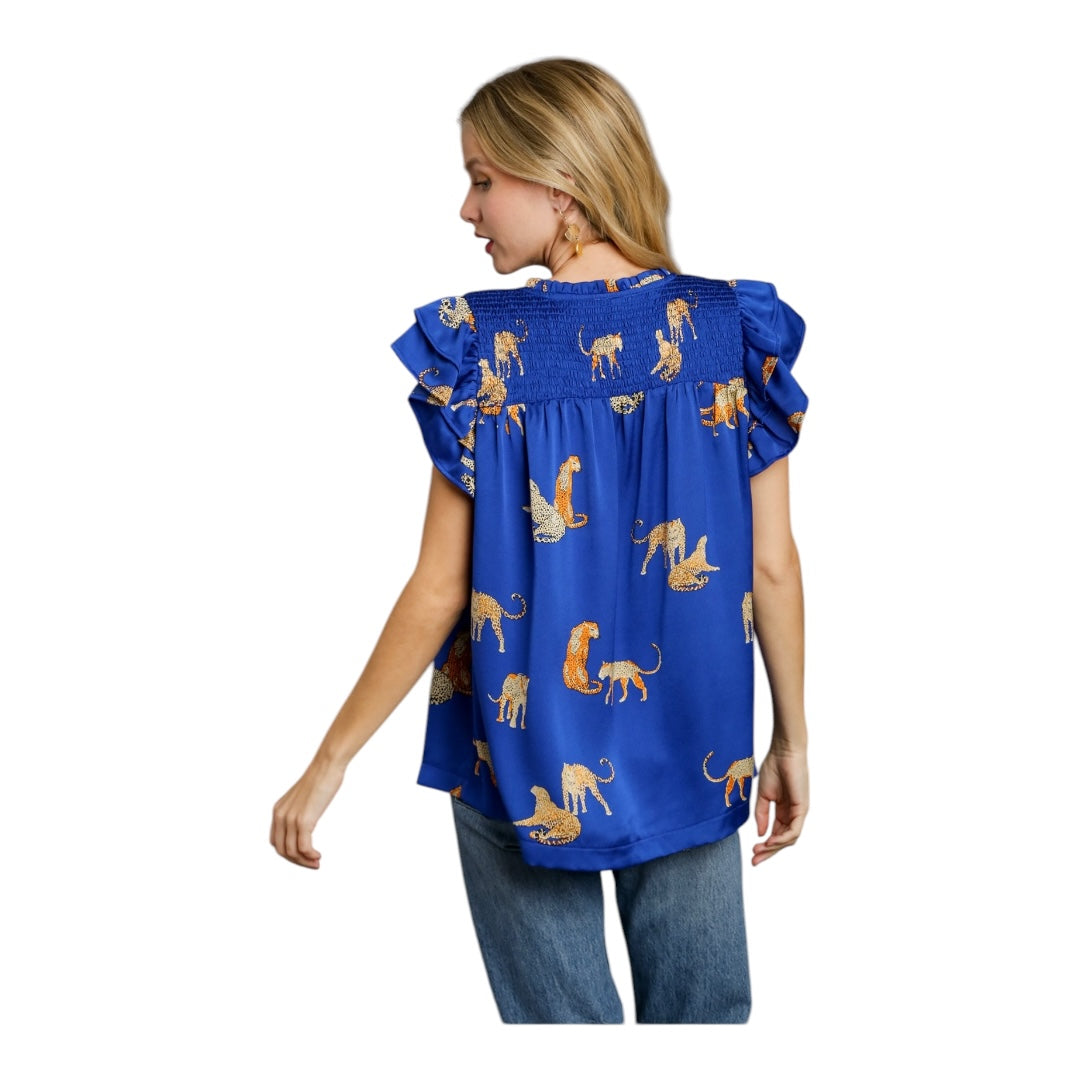 Cheetah Print Boxy Cut Split Neck Top