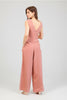 Diagonal ruffle wide-leg jumpsuit, back detail view
