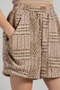 Brown Aztec print high-waist shorts with pockets