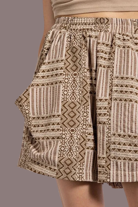 AZTEC TRIBAL PRINT BROWN POCKET SHORTS