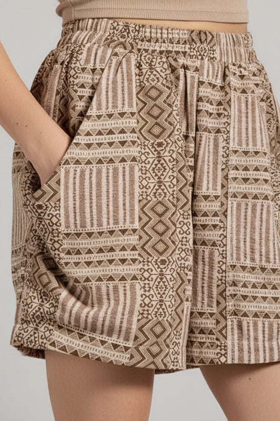 AZTEC TRIBAL PRINT BROWN POCKET SHORTS