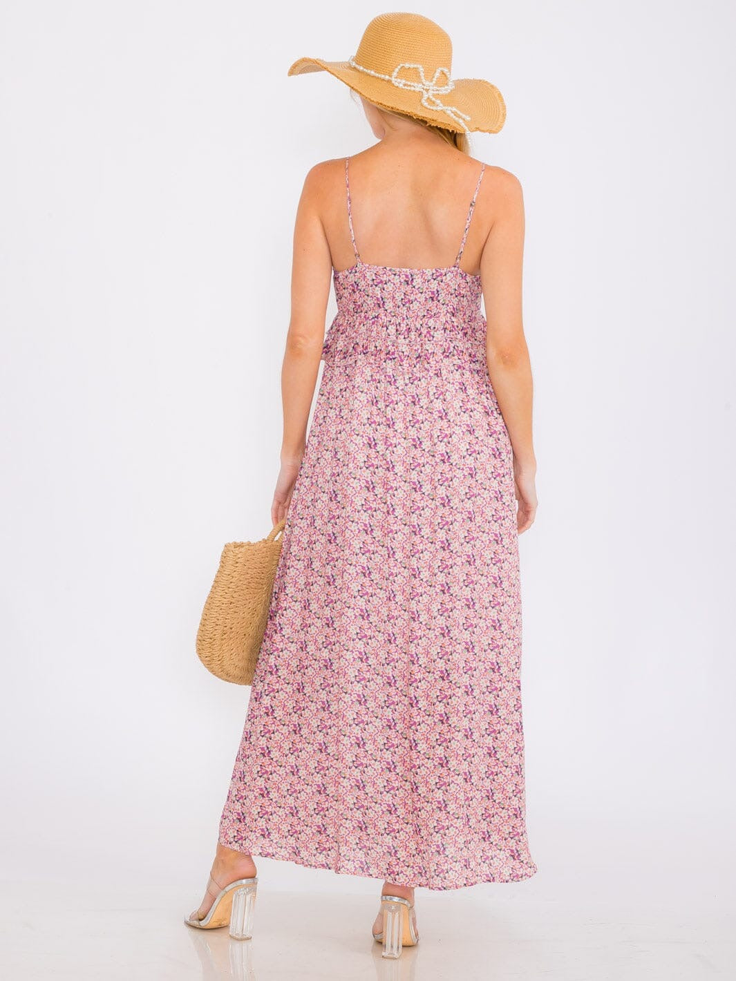 PINK ADJUSTABLE STRAP FLORAL TIERED MAXI SUN DRESS