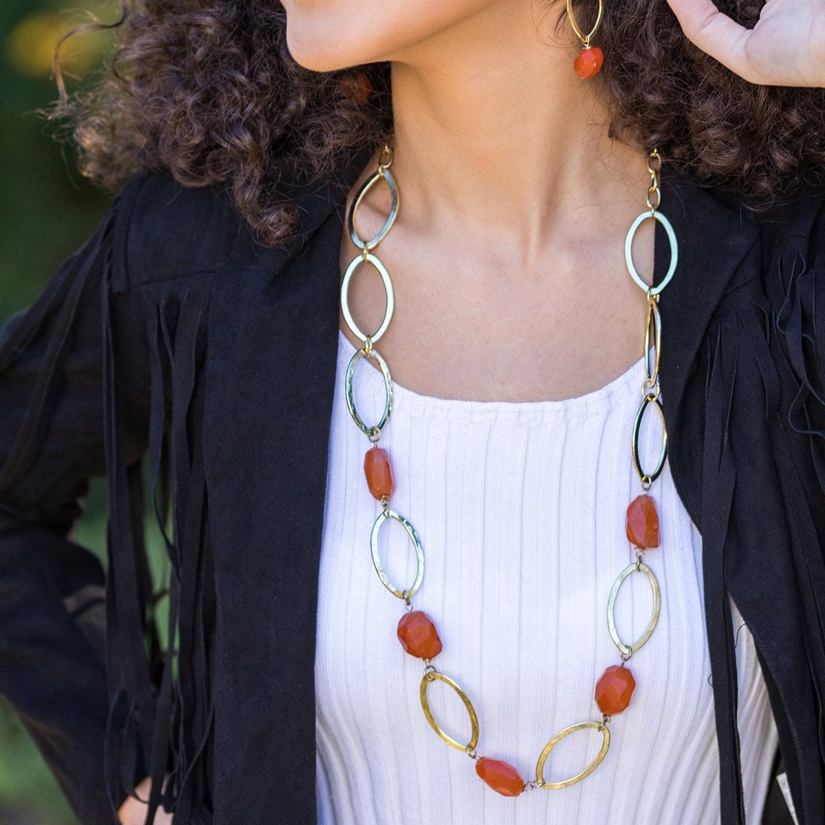 Gold Plated necklace with carnelian stones