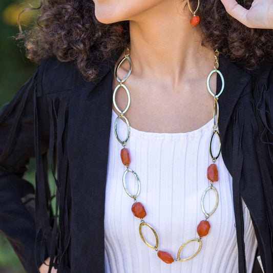 Gold Plated necklace with Carnelian stones