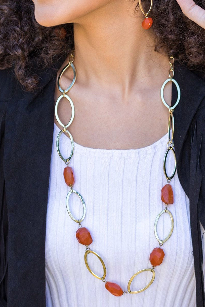 Gold Plated necklace with Carnelian stones