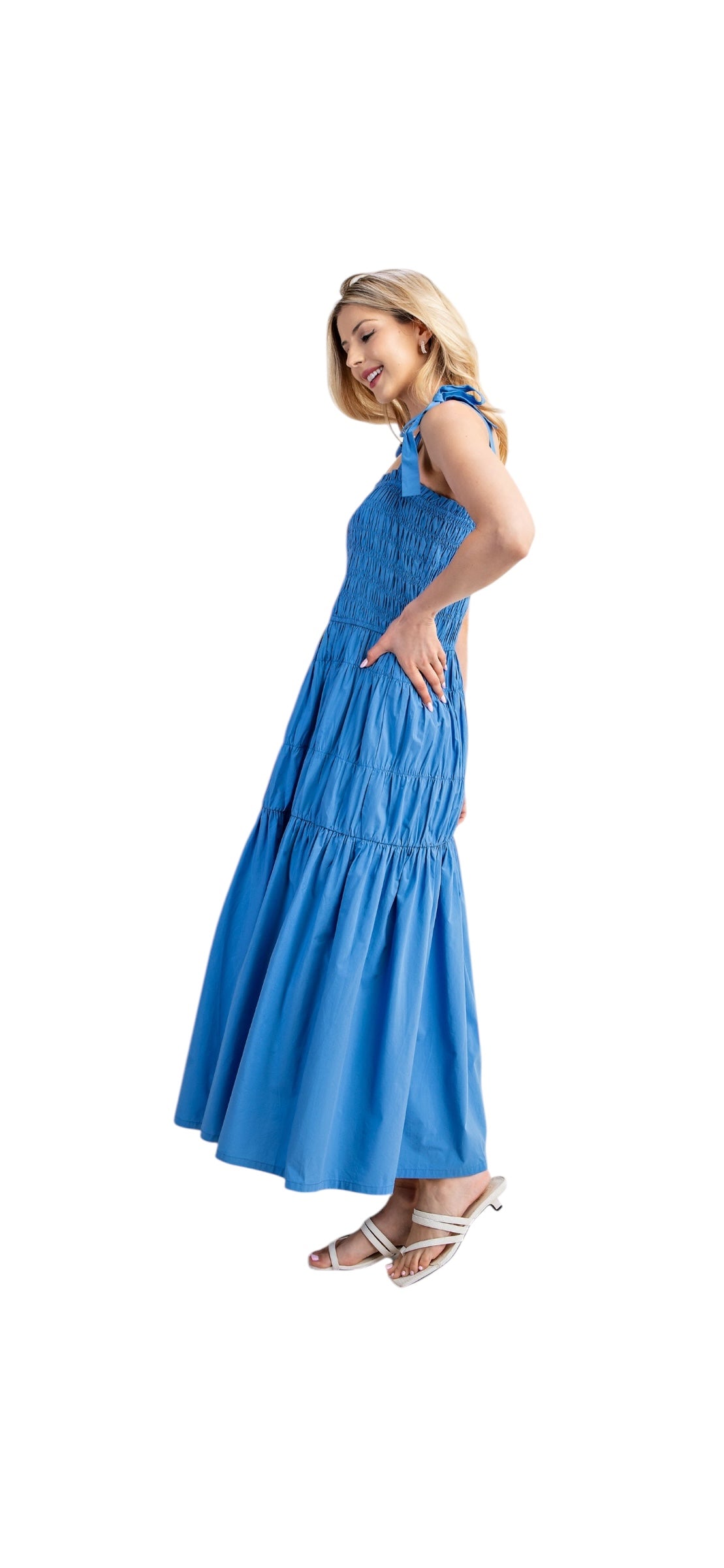 Smocked Maxi Dress with Shoulder Tie