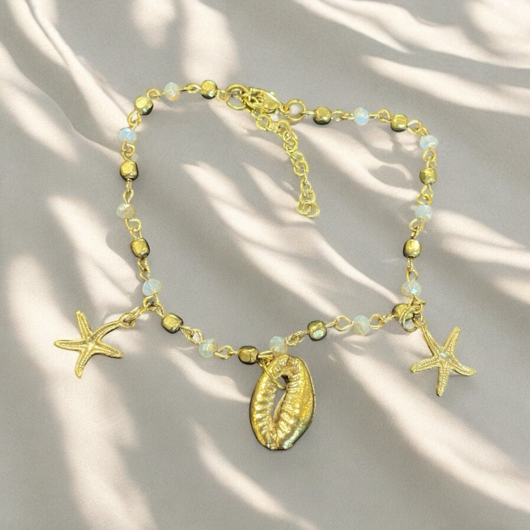 Schai Gold Shell and Star Fish Anklet