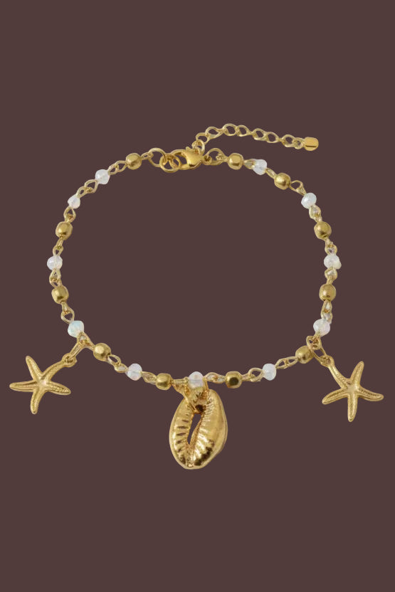 Schai Gold Shell and Star Fish Anklet