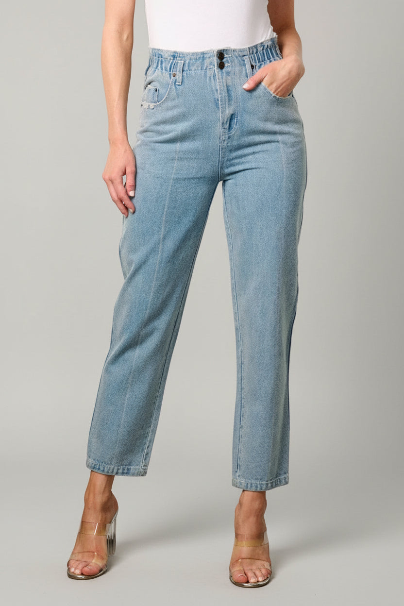CLEAR SKY LT. BLUE ELASTIC HIGH WAIST CROPPED DENIM JEANS