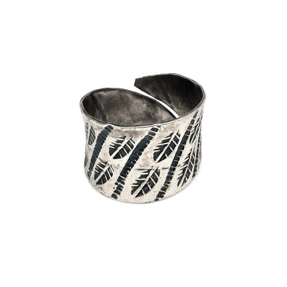 Handmade Leaf Pattern Kashi antique silver plated adjustable ring