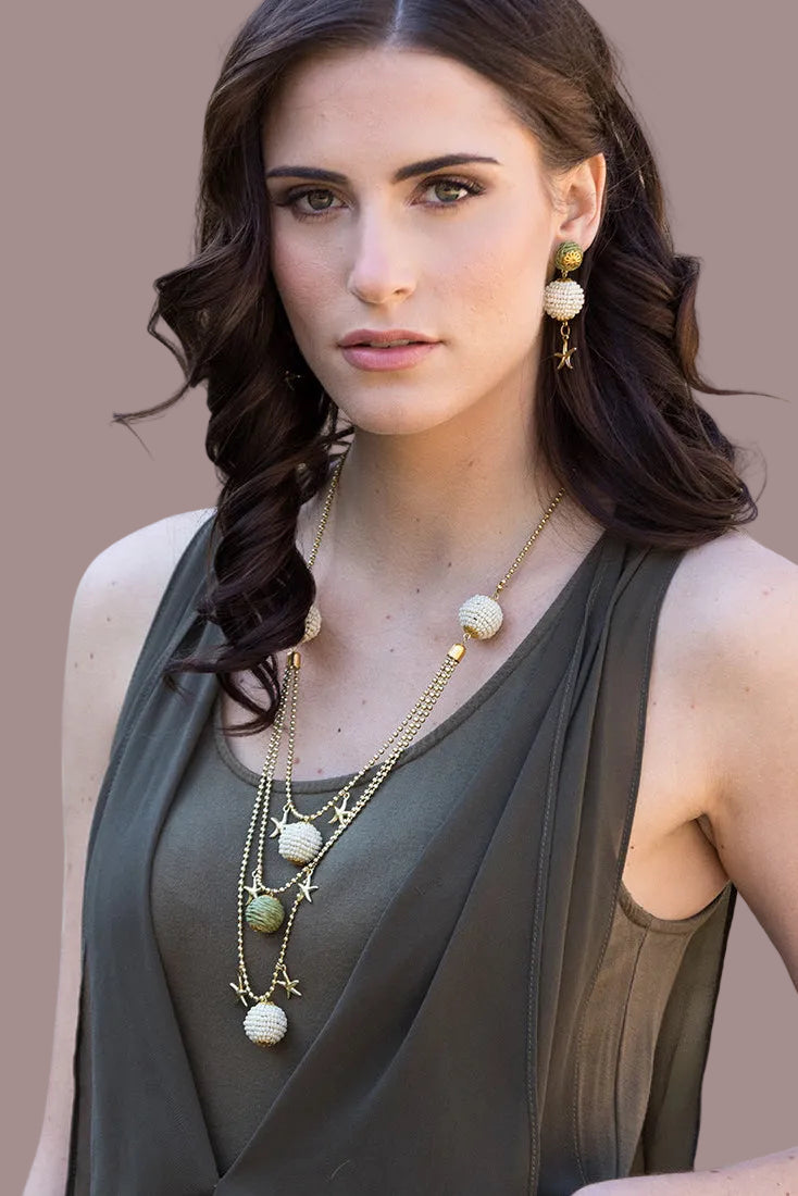 Handmade Sachi Beaded Raffai and Wood Three Piece Necklace