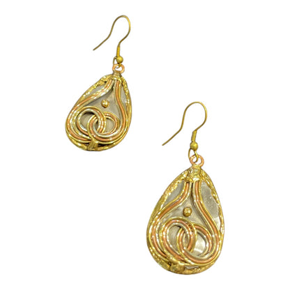 Mixed Metal Tear Drop Swirl Earrings
