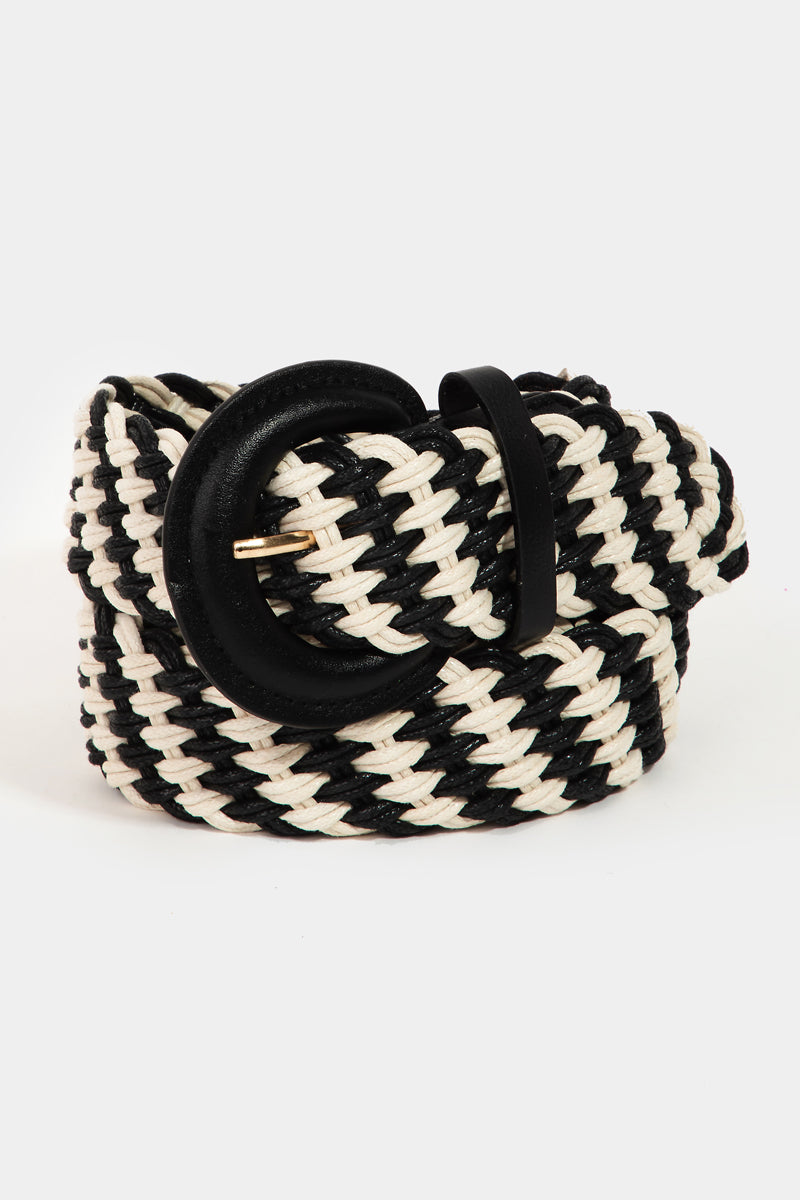 Brown Two Tone Striped Braided Belt