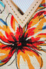 Floral printed jute tote with wooden handles, open view