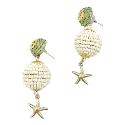 Handmade Raffia, Cotton and Wood Earrings