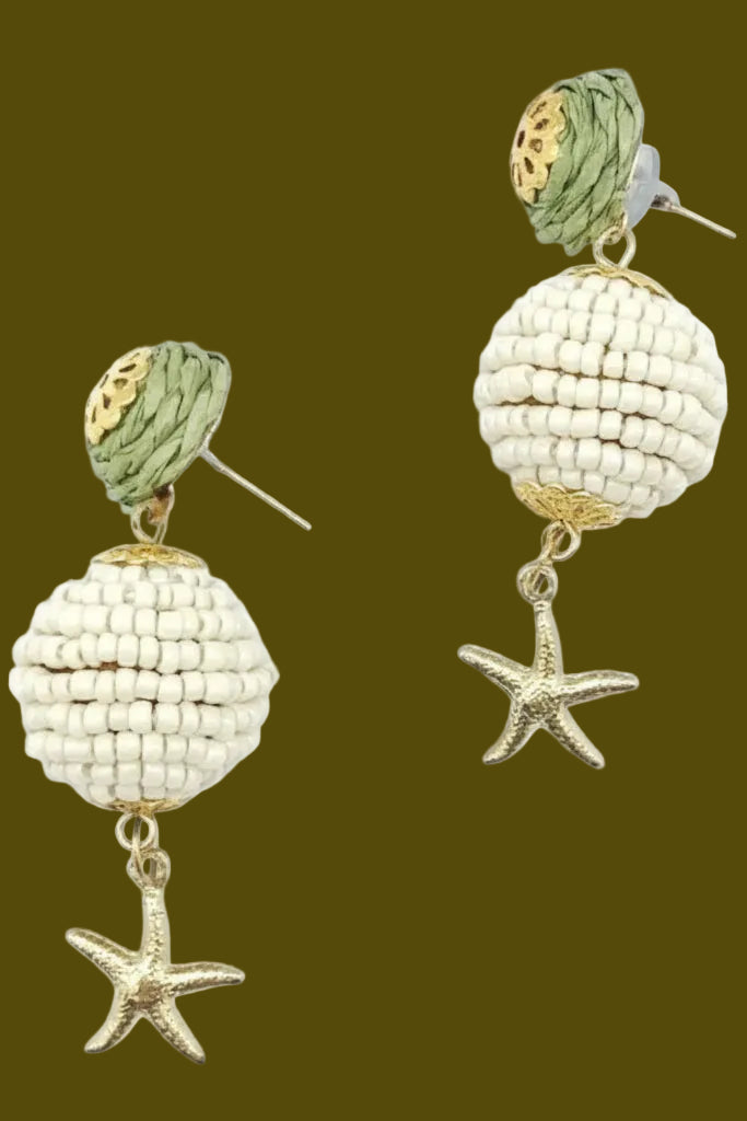 Handmade Raffia, Cotton, Bead and Wood Earrings