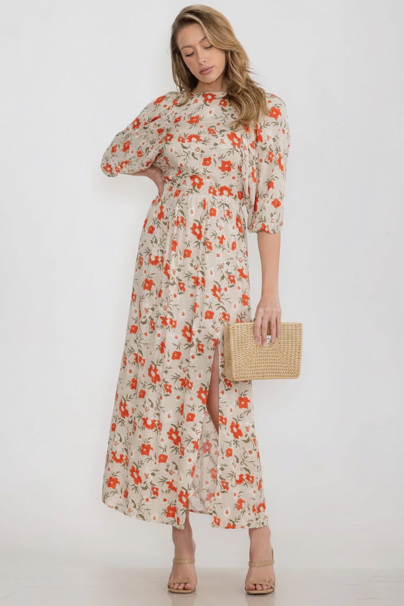 Floral maxi dress with open back detail