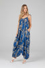 Vibrant blue floral print jumpsuit, casual summer styling
