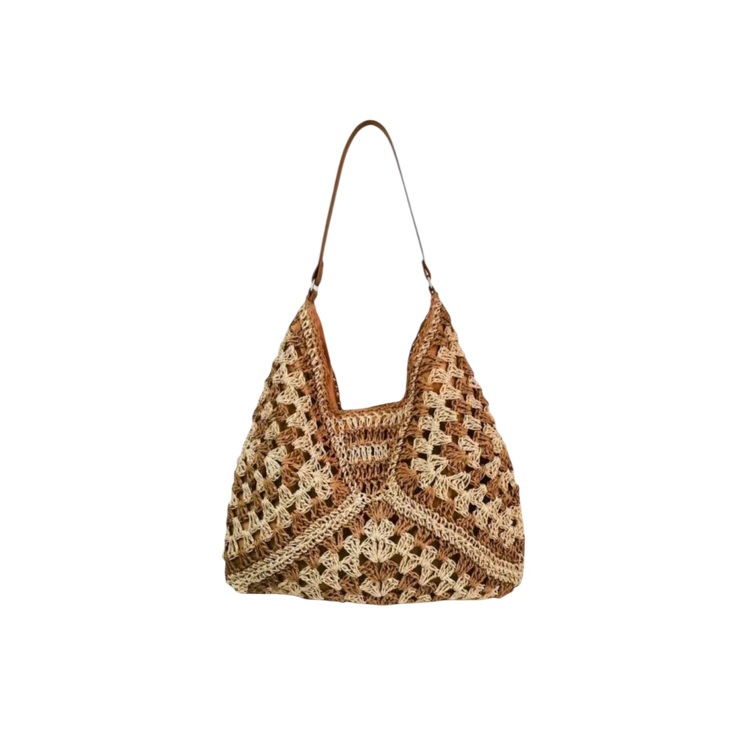 Brown & Cream Raffia Knit Shoulder Bag