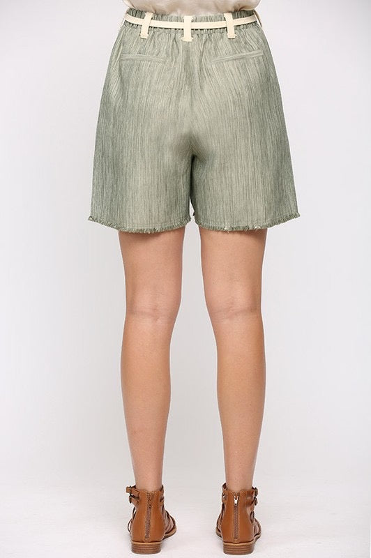 Lt. Olive Woven Twill Tape Bermuda Shorts w/ Raw Edge and Pocket