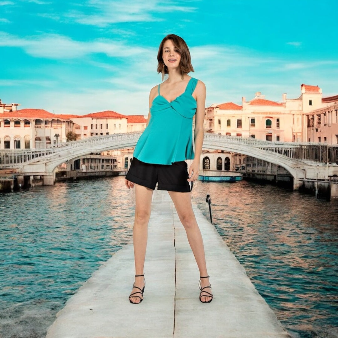 Twist Detail Asymmetrical Neck Top