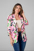 Pink floral 3/4 sleeve open front blazer