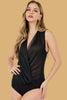 Sleeveless sheer bodysuit with pleats